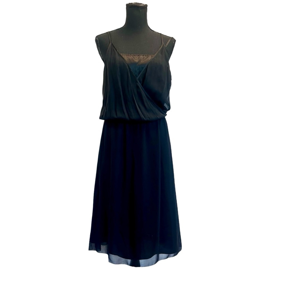 Banana Republic women's black silk fit & flare wrap dress sleeveless Sz 6